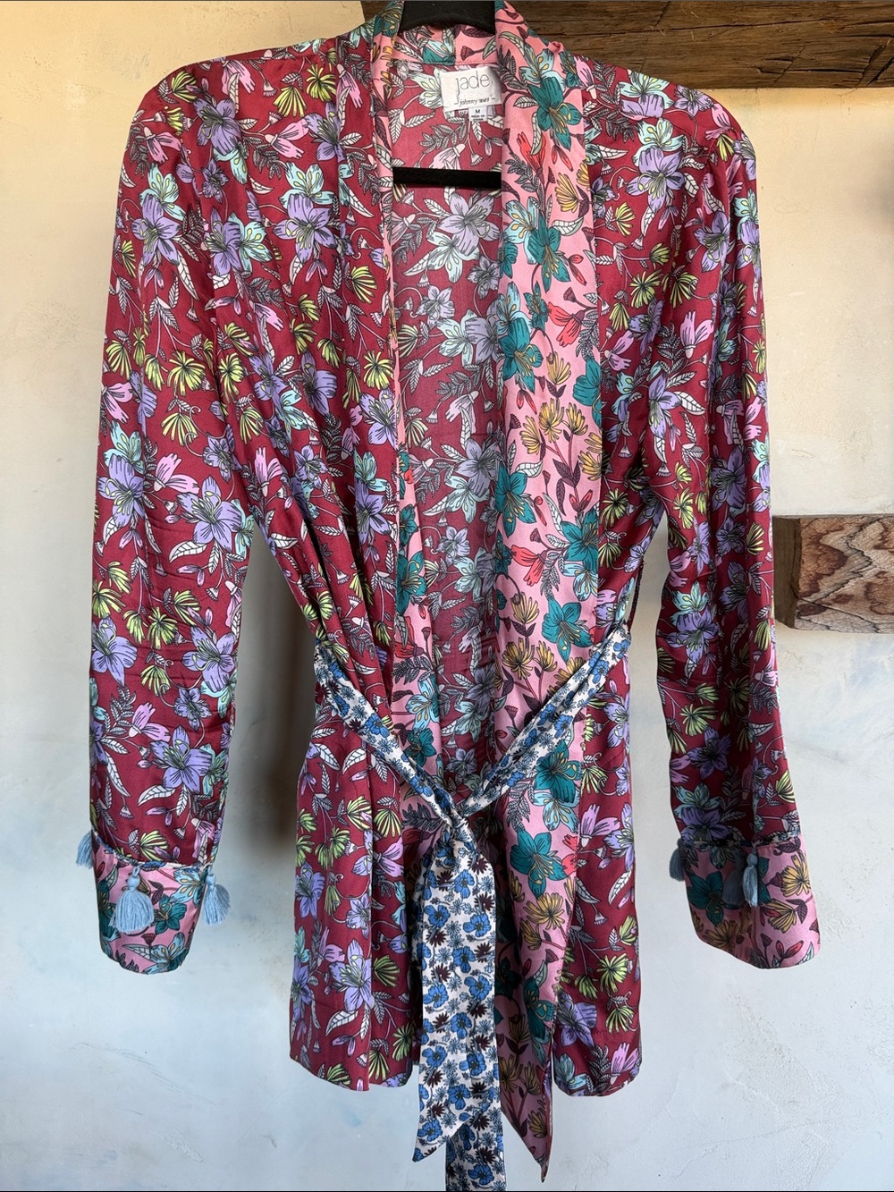Johnny Was Silk Tie Kimono Tassel Sleeve top
